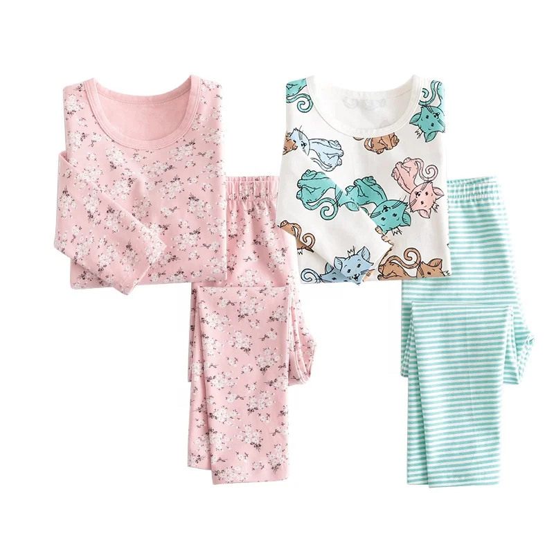 

sweet design sleepwear cotton fabric floral print children pajamas set kids pijamas sleepwear kid, 4 colours