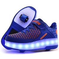 

New model LED USB rechargeable Children's light double wheels sports roller shoes for kids