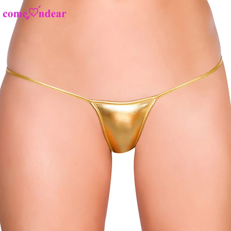 

Free Shipping Golden Undies Plus Size T Back Exotic Micro Shiny Leather G String Thongs Bikini