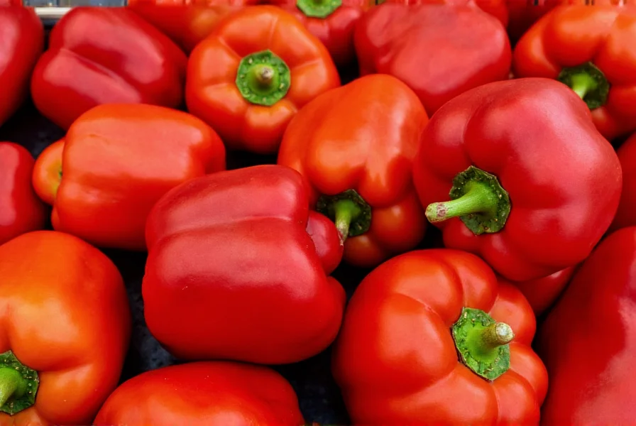 Close-up of vibrant red bell peppers showing their glossy skin and internal structure