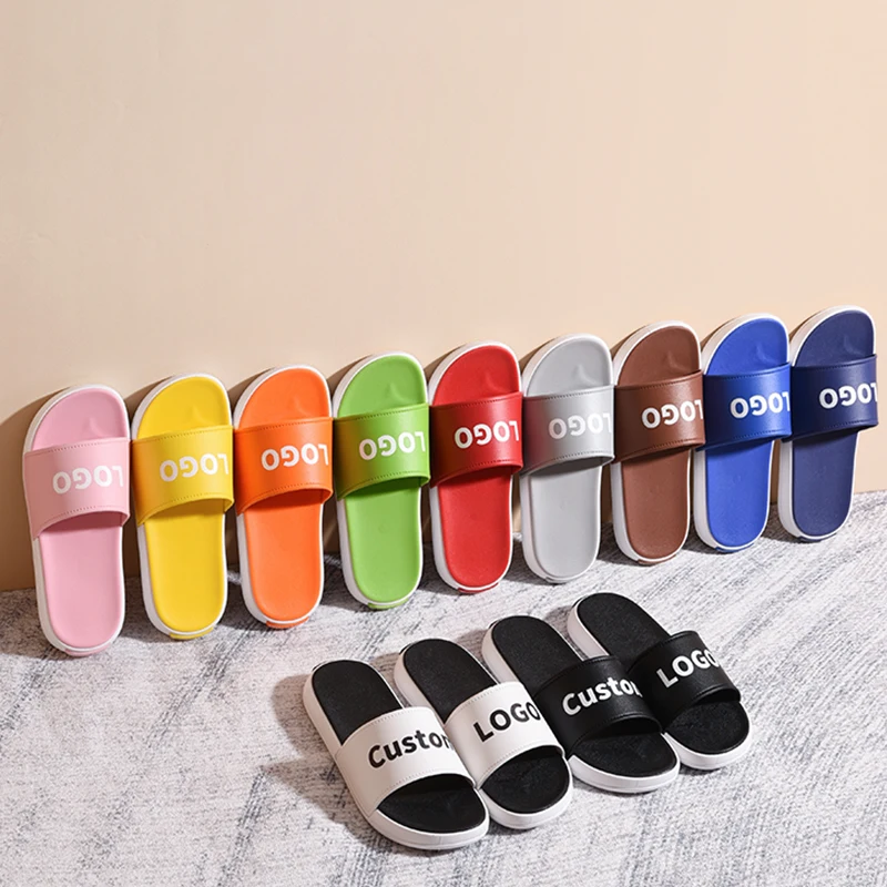 

New fashion Unisex beach design Customize printing logo home sandals eva oem rubber Embossed custom slides slippers, Black, white,red ,blue.....