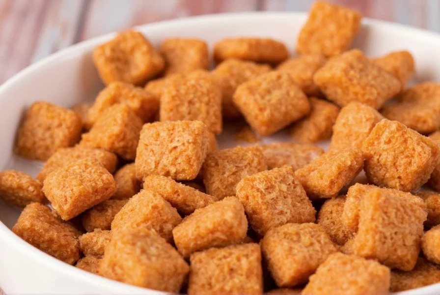 Close-up photo of Cap'n Crunch Cinnamon Crunch cereal in a bowl with milk showing the distinctive orange-brown squares