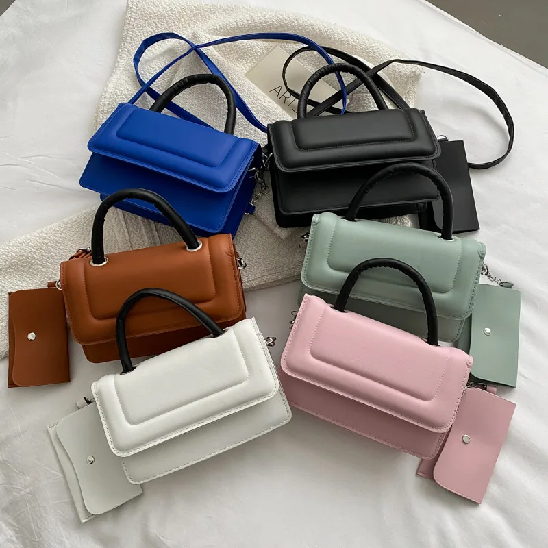 

Fashion Solid Color New 2022 Summer Small Square 2 in 1 Set Wholesale Women's Shoulder Bags Classic Handbags Ladies