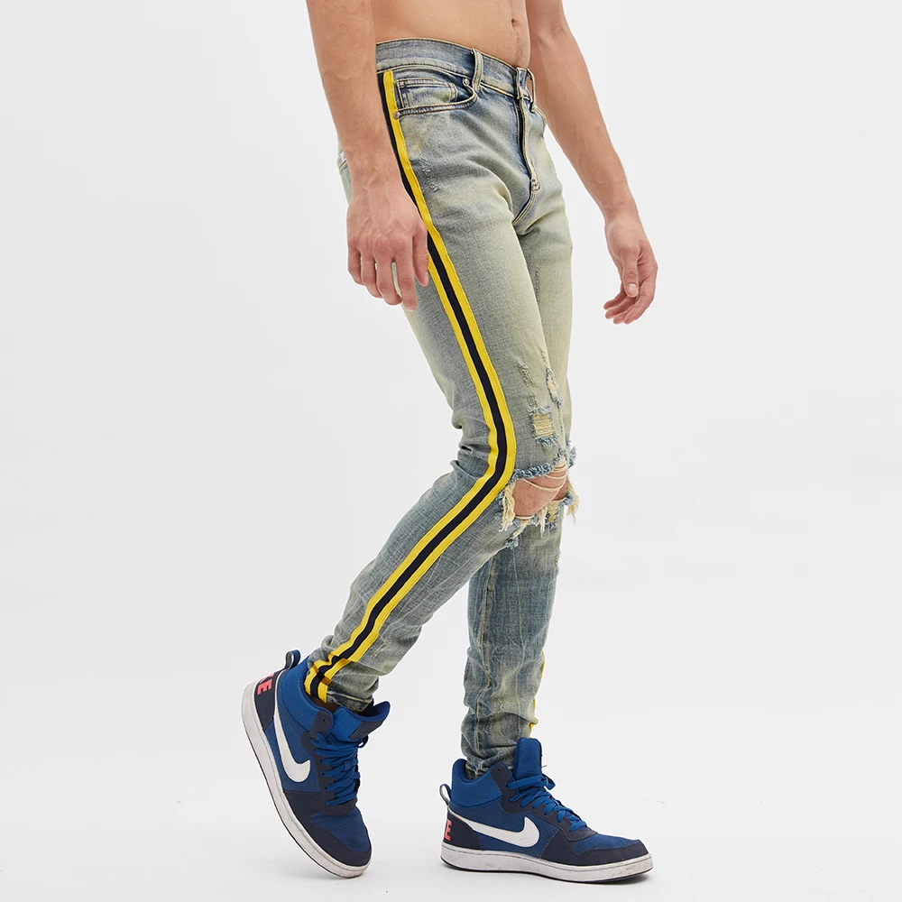 mens jeans with lime green stripe