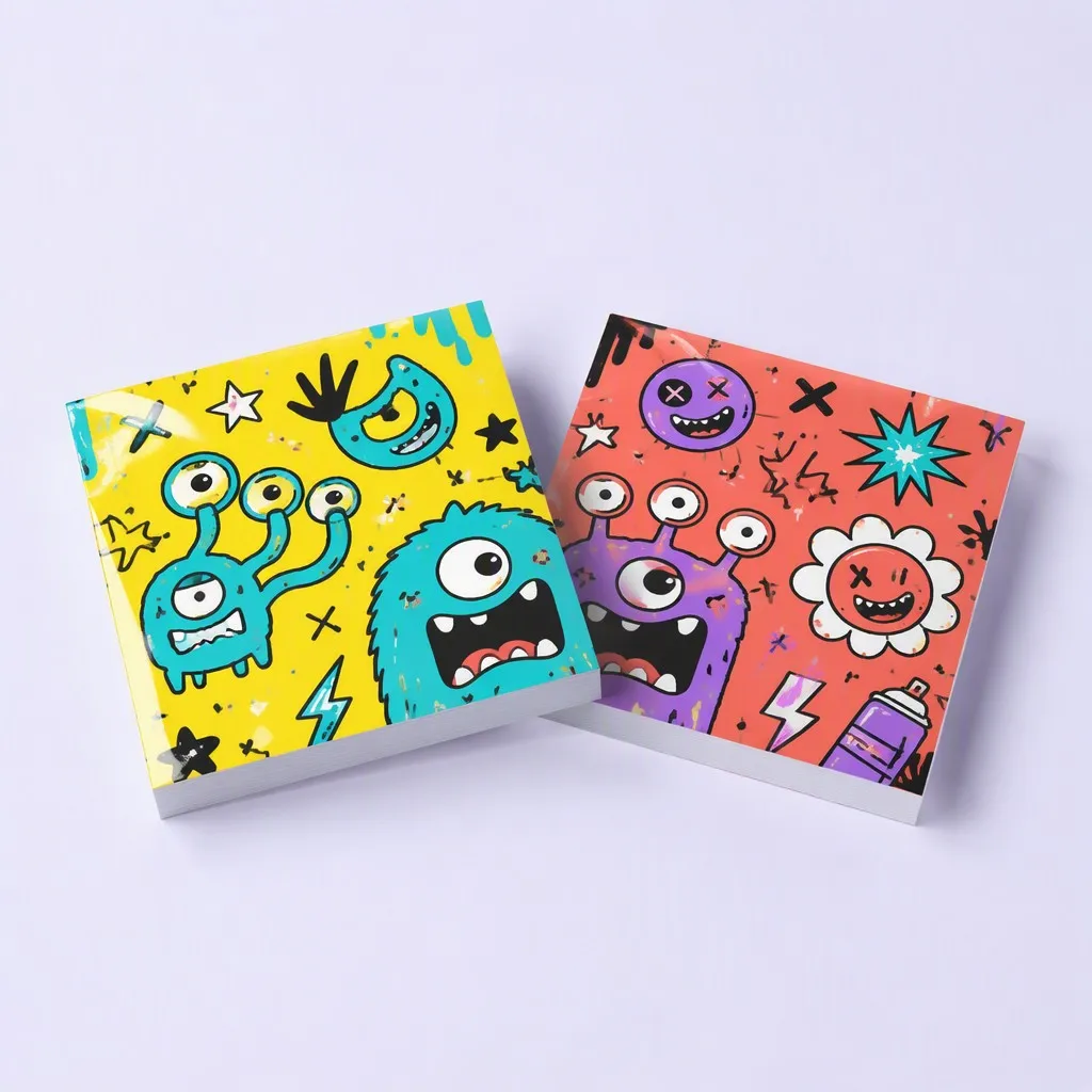 Duo Harmony: Yellow Monster & Coral Pop Doodles