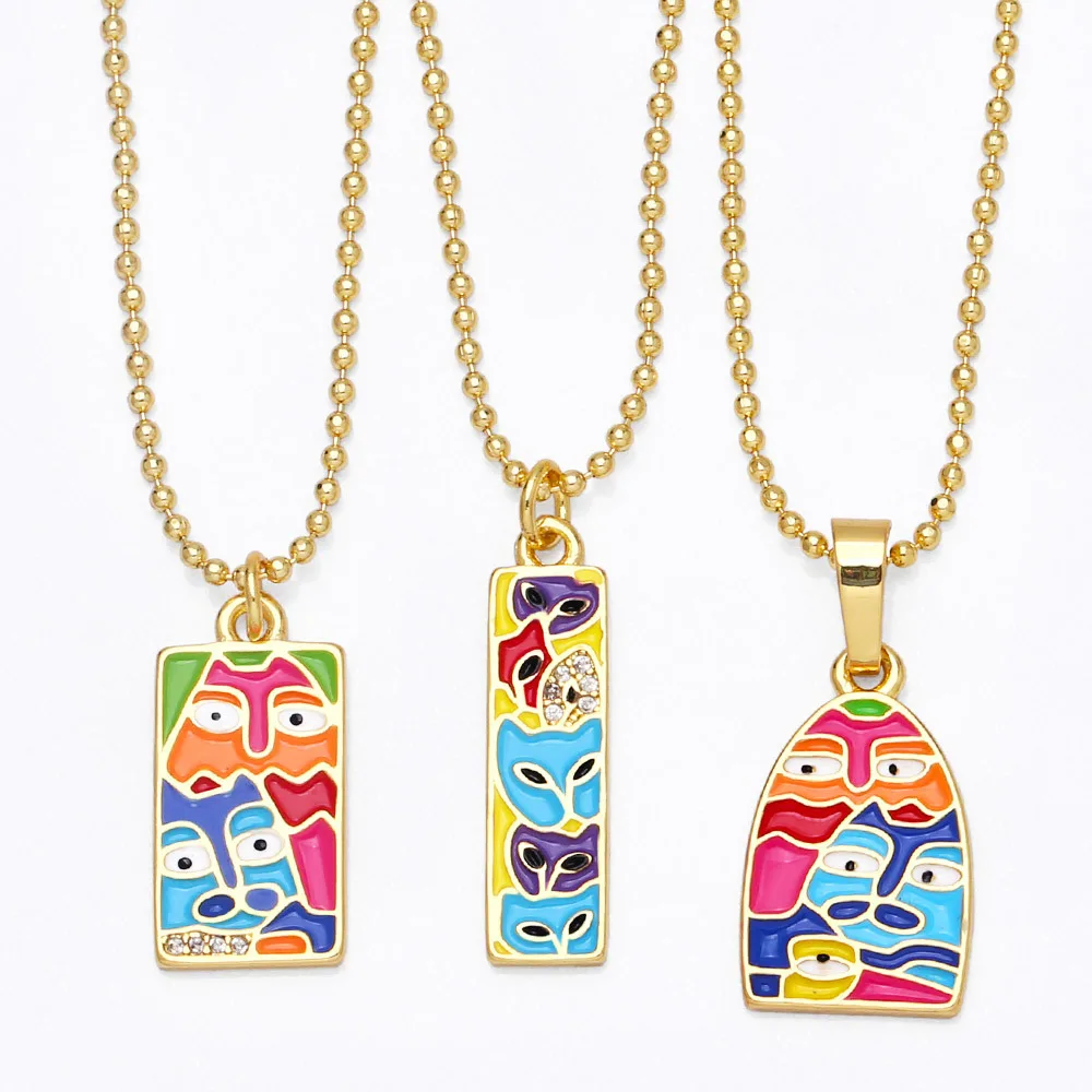 

European American Hot Selling Cute Animal Necklace Bohemia Colorful Dog Animal Pattern Oil Drip Enamel Necklace for Gifts