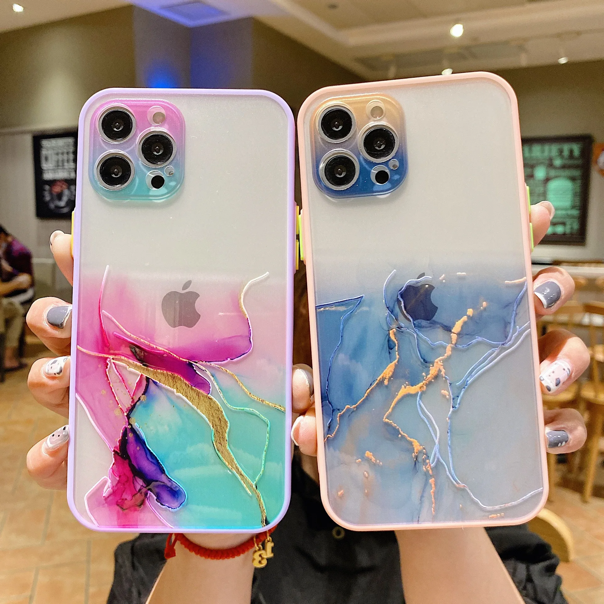 

Camera Protection Marble Watercolour Phone Case For iPhone 12 Pro XS MAX