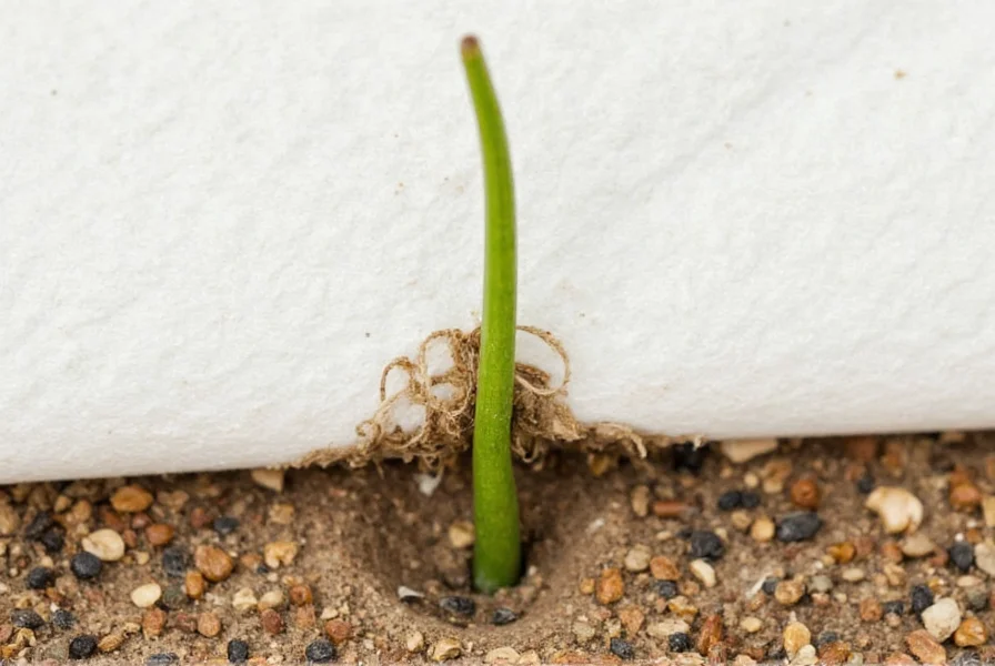 Close-up of pepper seed roots emerging from paper towel during germination process