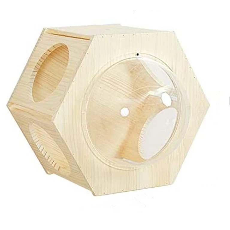 

Hexagon Shape Cat Bed Wall Mounted Space Capsule Travel Wood Print Pet Beds & Accessories Wooden Cat House Bed Mats