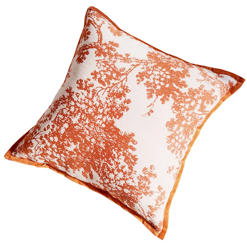 

2023 New Orange Geometric Striped Jacquard Cushion Pillow Cover Plant Chenille Velvet Home Decor Pillows with Piping
