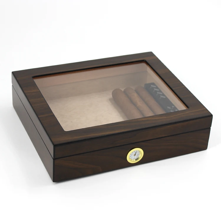 

custom modern antique blank wholesale manufacturer glass top automatic pack wood cigar box spanish cedar wooden cigar humidor, Walnut