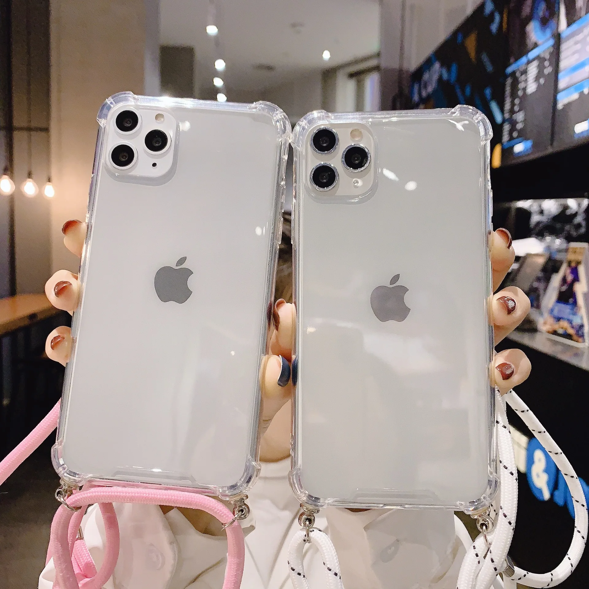 

For iPhone 12 Mini Pro Max Clear Covers with Adjustable Lanyard Transparent Phone Cases