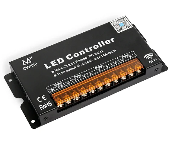 Rgb+cct Led Controller Cw550 Dc5-24v 50a 5ch Rgbww Led Controller - Buy Led Wifi Controller,Rgbww Controller,Wifi Controller Product on Alibaba.com
