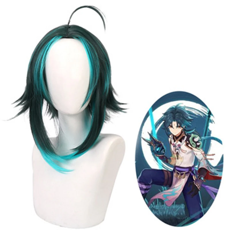 

Mcoser Genshin Impact Xiao Wig Cosplay Dark Green Synthetic Short Straight Heat Resistant Hair Adult Women Halloween
