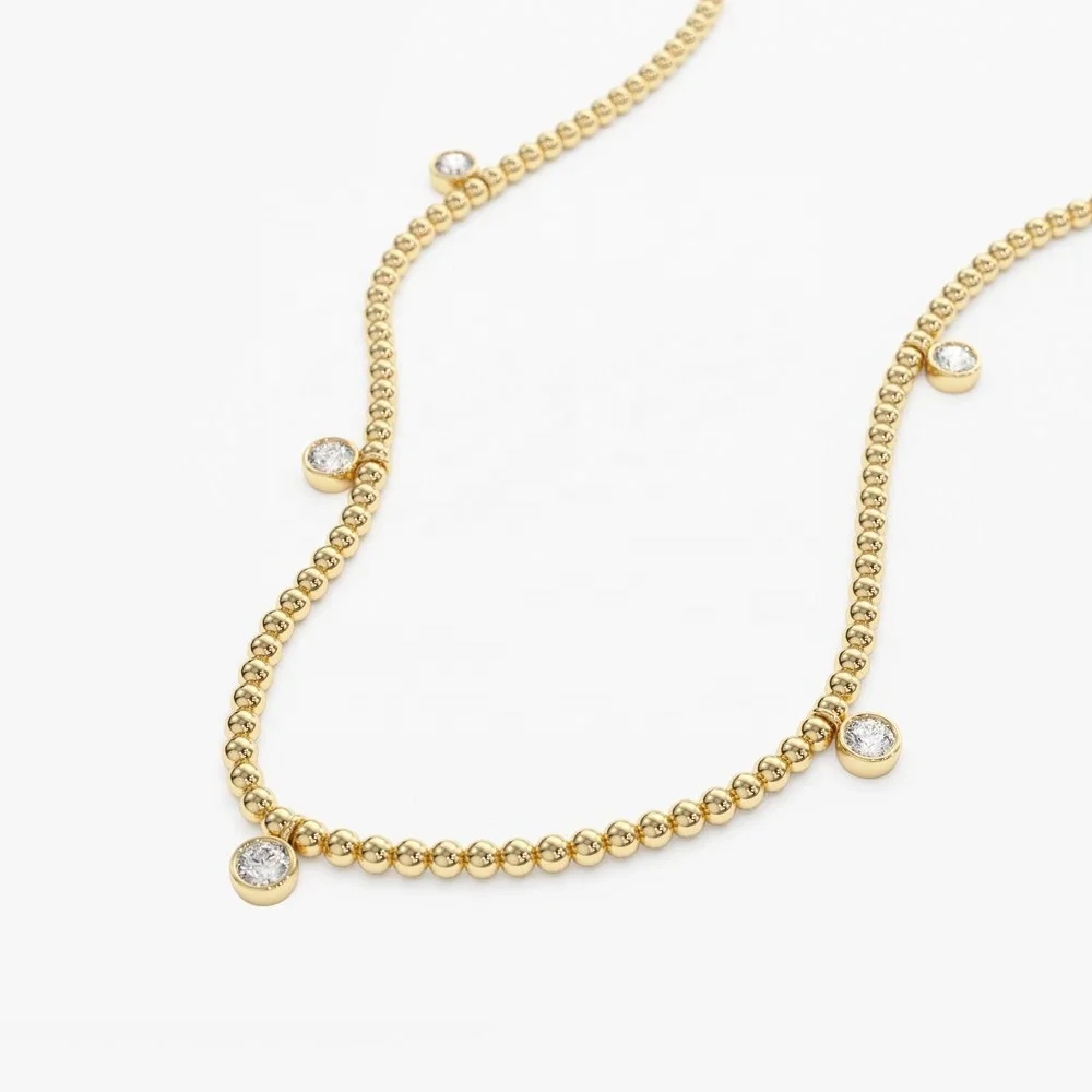 

LOZRUNVE 925 Sterling Silver Diamond CZ Bead Ball Chain Charm Necklace Choker Gold