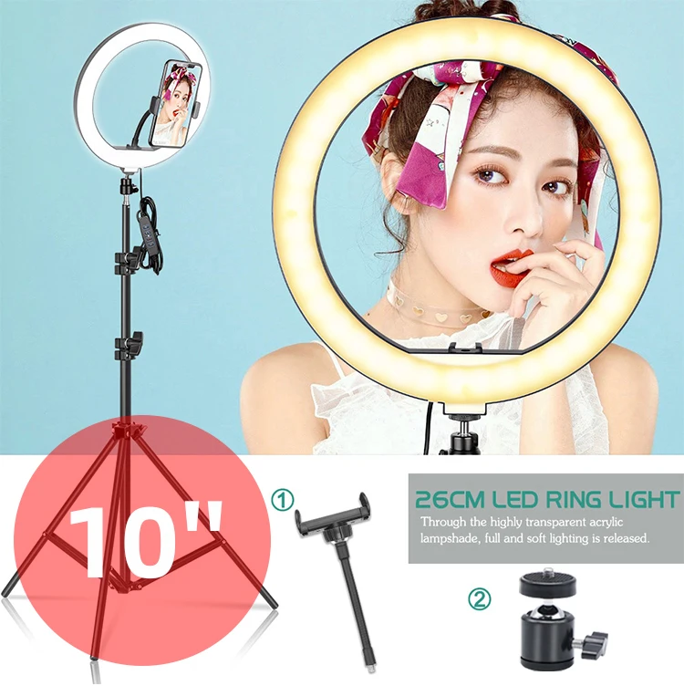 

Beauty 26cm 10inch Extendable LED Dimmable Ring Lamp LED Selfie Live Ringlight 26 cm 10 inch Ring Light with Tripod Stand