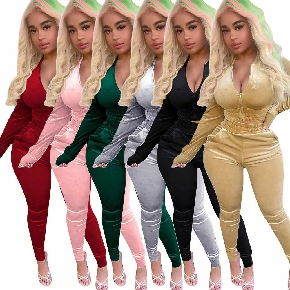 

Fashion New Comfortable Gold Velvet Sportswear Casual Women's Suit, Picture color