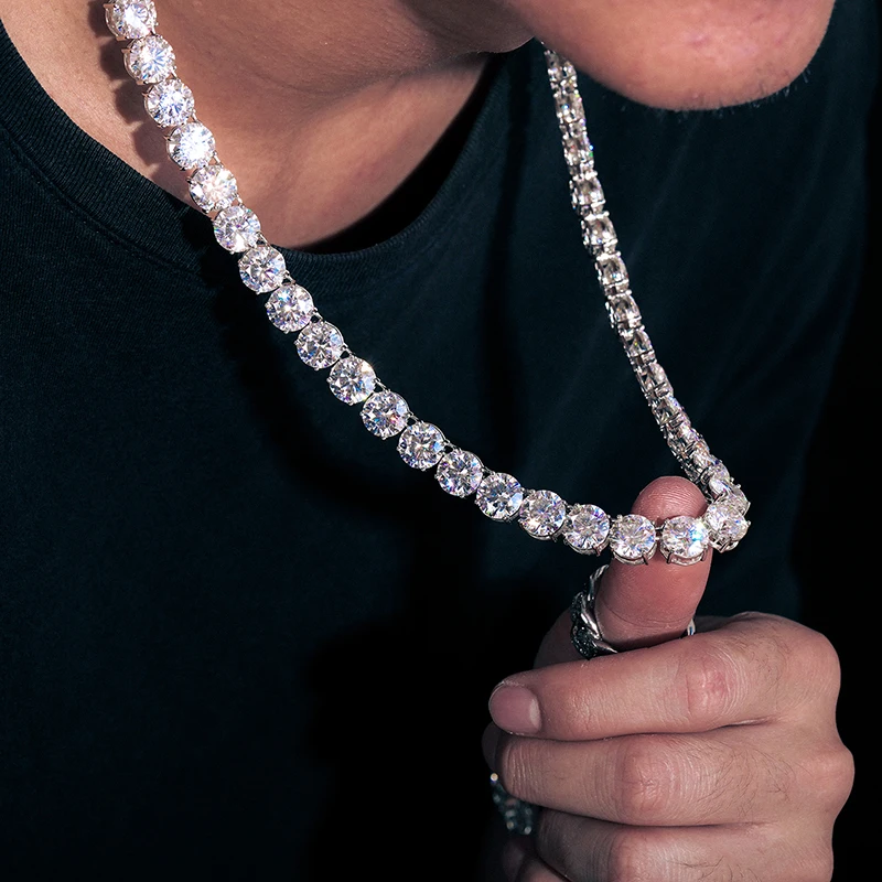 

Luxury Fine Jewelry 10mm 925 Sterling Silver D Color VVS Moissanite Diamond Cluster Tennis Chain Necklace For Men Women