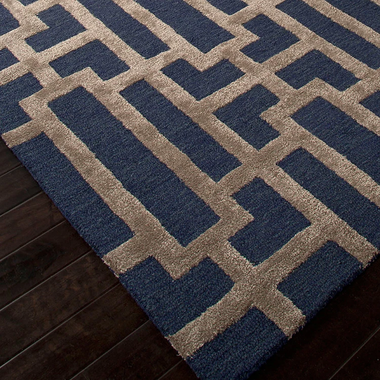 Merika high end customized 2x3 navy blue wool area rugs