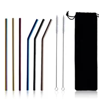 

Customized Reusable Stainless Steel metal Drinking Straw Set Cleaning Brush