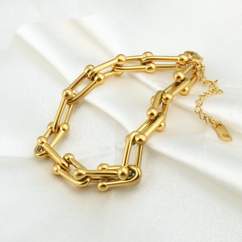 

Hip Hop Style Gold Plated Jewelry Bracelets Fashion Chunky U-shaped Horseshoe Buckle Bracelets