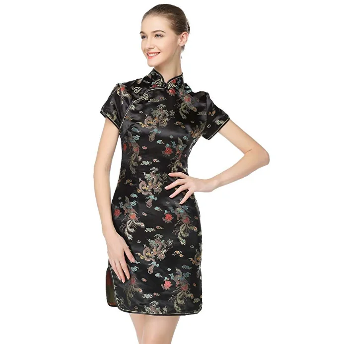 
Elegant High Quality Short Sleeve Cheongsam Modern Women Casual Dress 