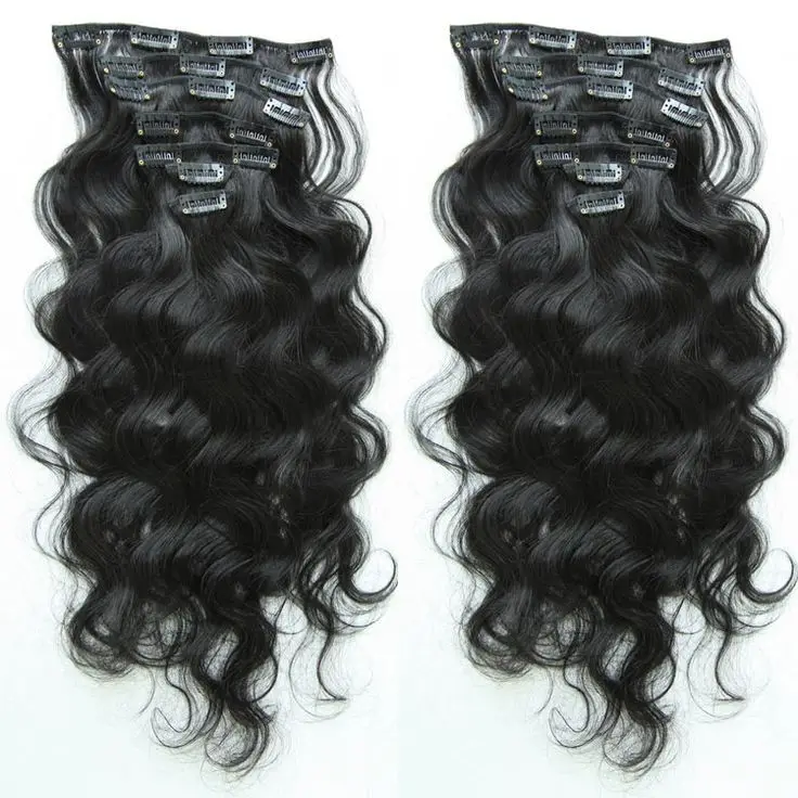 

140g 10pcs body wave Remy Clip in Real Human Hair Extensions #1b natural black