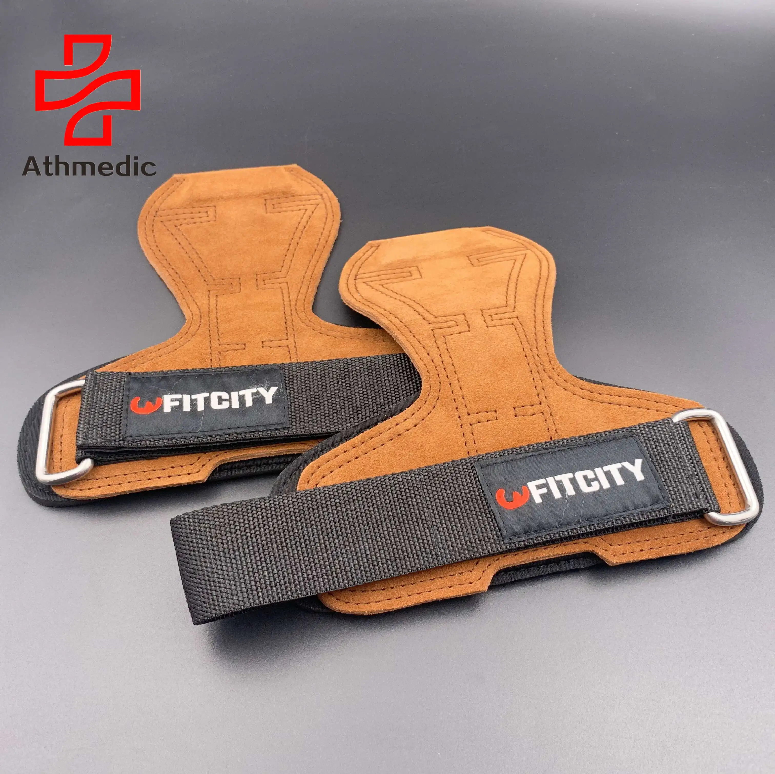 

2021 Athmedic fitness sports Crossfit Hand Grips For Pull ups Leather Hand Wrist Wrap Protection Ideal For Weightlifting