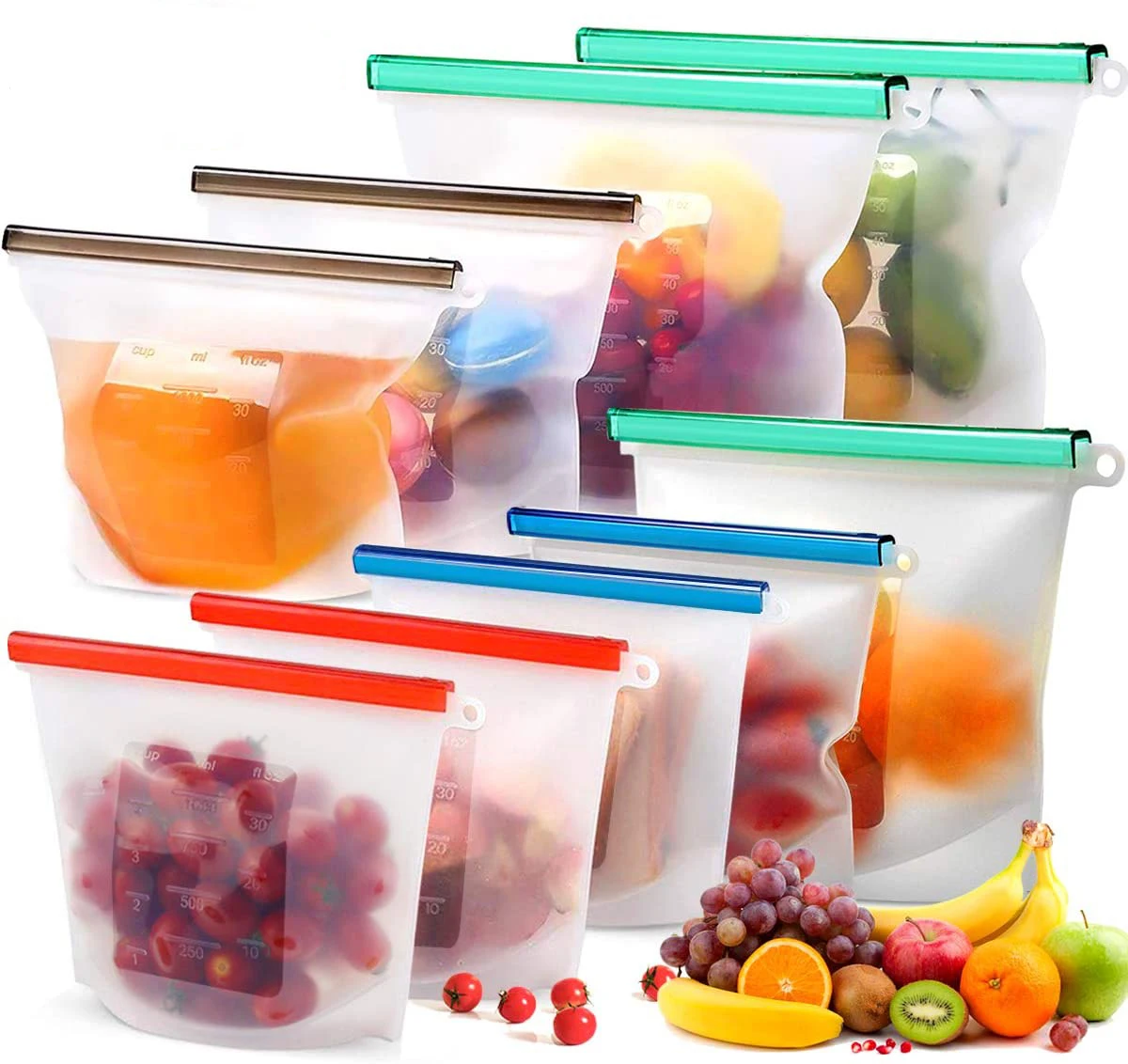 

1500mL Food-grade Reusable Silicone Food Storage Bags for Sandwich, Liquid, Snack, Meat, Vegetable, Multicolor