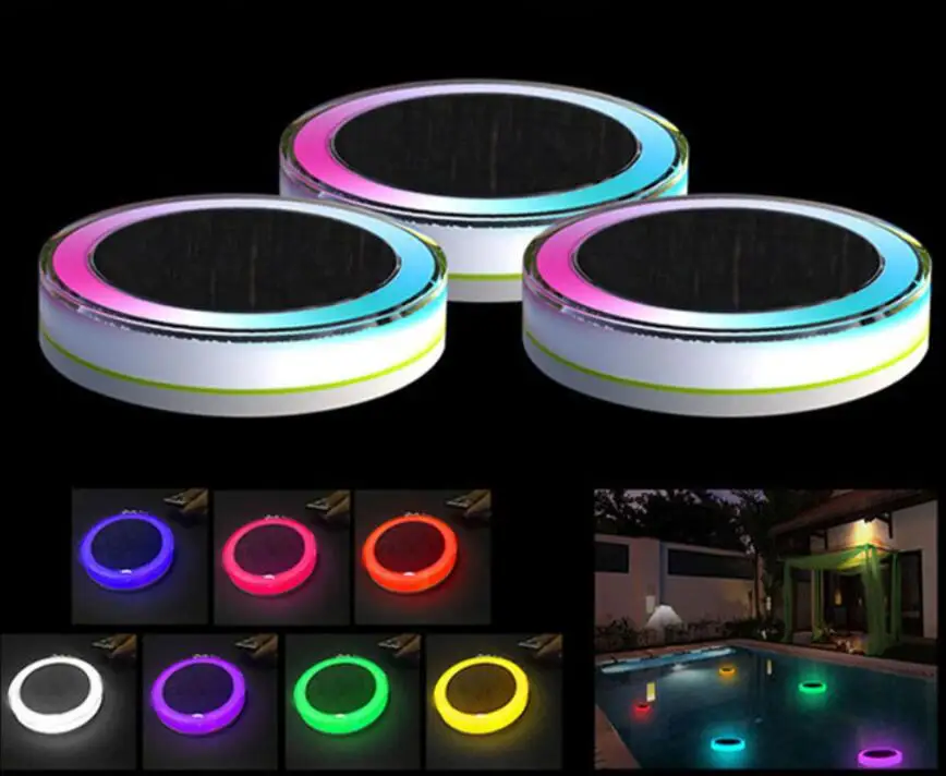 

Hot sale color changing Led Solar Light for Swimming Pool RGB IP65 remote control rechargable pool light for summer party decora