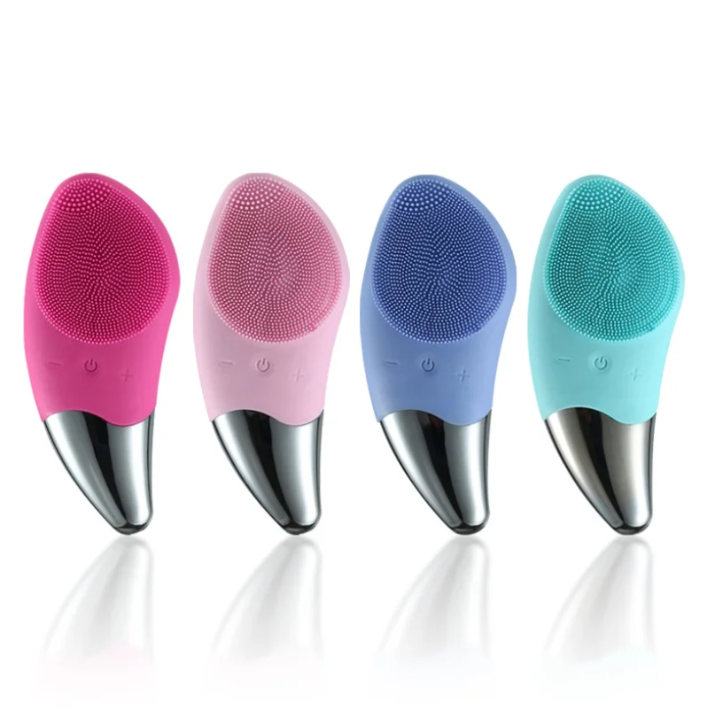

Rechargeable Waterproof Vibrating Cleaning Instrument System Silicone Sonic Massager Facial Cleansing Brush, Pink,light green