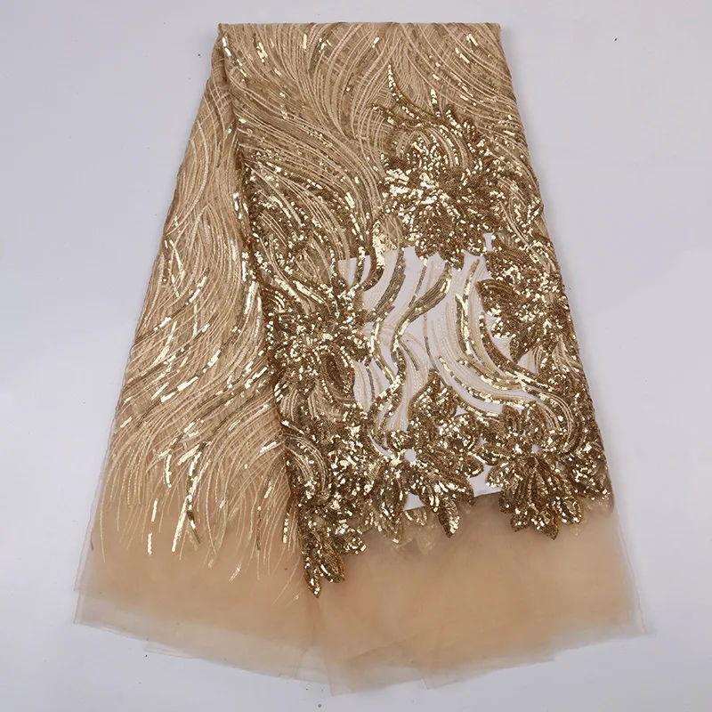 

Rose Gold French Lace Fabric Sequin Bridal Lace High Quality African Lace