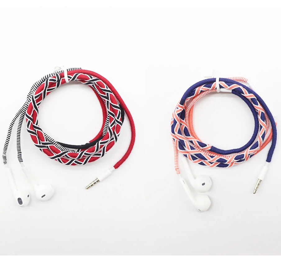 Nylon Braid Earbuds Earpod For Apple In Ear 3.5mm Wired Earphones Braided Cable Headphone