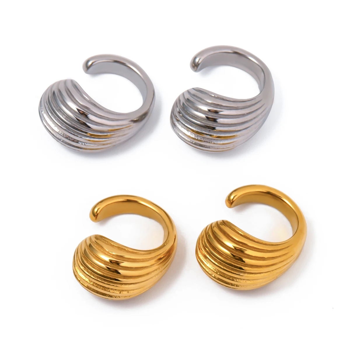 

J&D Jewelry Trendy 18K Gold Plated Stainless Steel Tear Drop Texture Waterdrop Ear Cuff Earrings