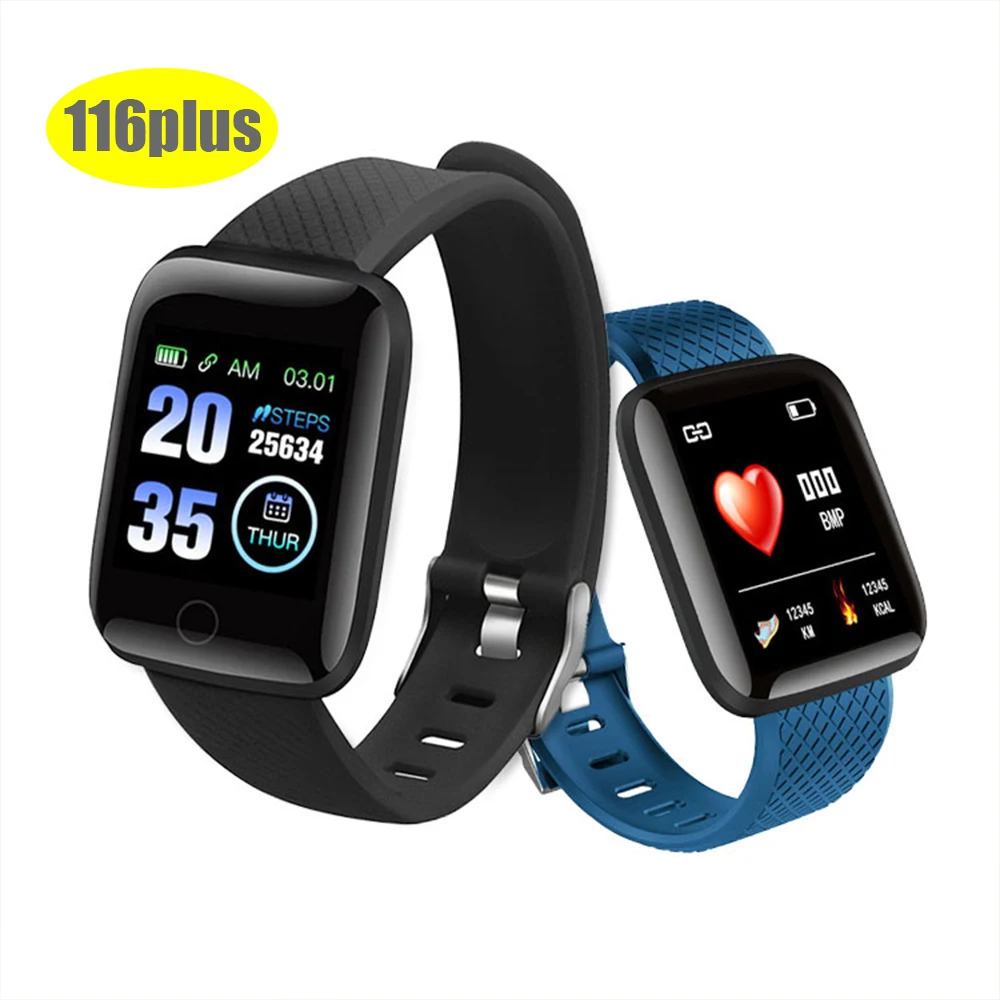 

116 Plus Smart Watch Wristband Sports Fitness Pedometers Blood Pressure Heart Rate Tracker for Men Women Dropshipping, Black/red/blue/ purple/ green