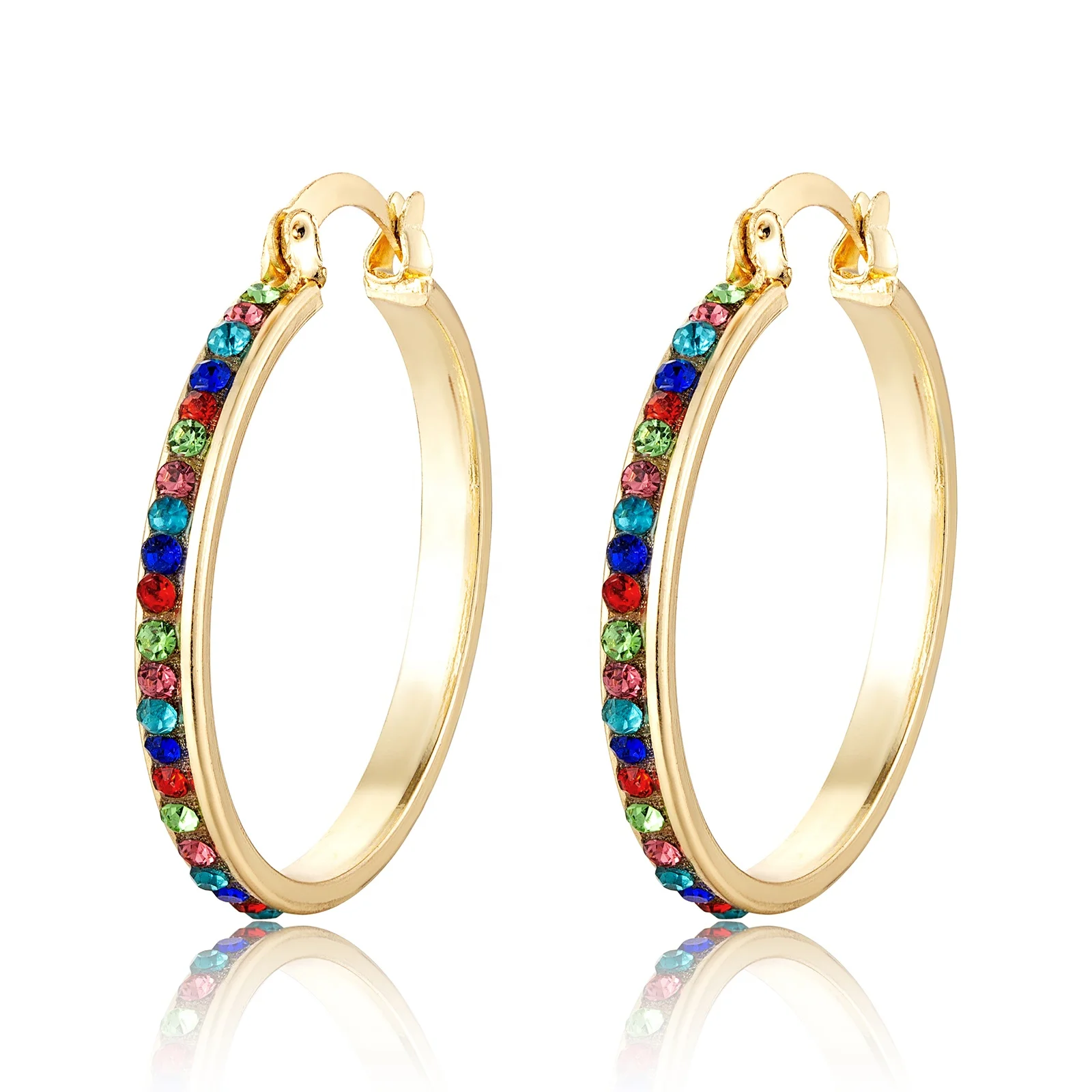 

Elfic Luxury Hoop earrings Tricolor Gold Plated 14k Earrings Trends Jewelry Wholesale CZ Earrings Aretes de Oro Laminado
