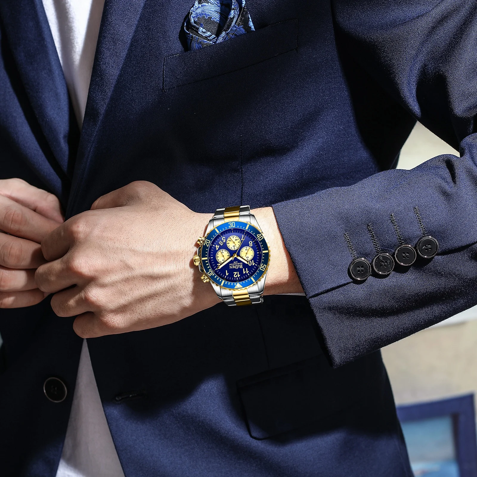 
New design sports watches men wrist top brand waterproof six hands stainless steel quartz watch for customized 