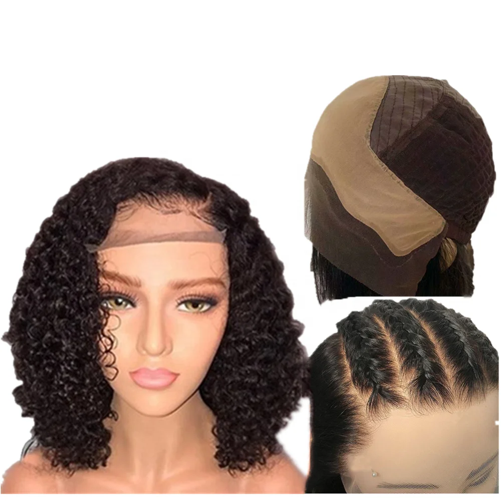 Pre Plucked Fake Scalp Lace Bleached Knots Natural Hairline Curly Human Hair Full Lace Wig