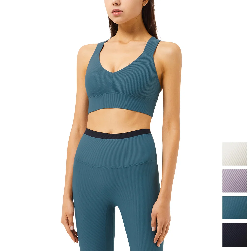 

Amazon Tiktok New Hot Thread Ribbed Sports Yoga Wear Sports Bra Leggings Two Piece Sports Yoga Set, Customized colors