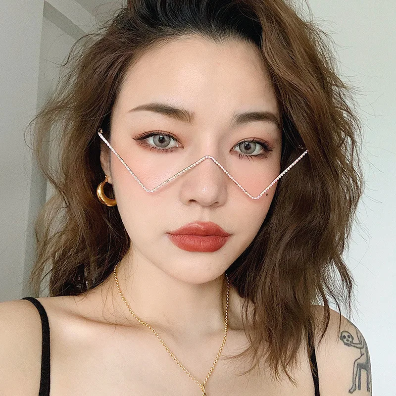 

YTSGM1778W wholesale fashion luxury designer bling rhinestone metal eyeglasses W shape rimless diamond women shades sun glasse, 6colors
