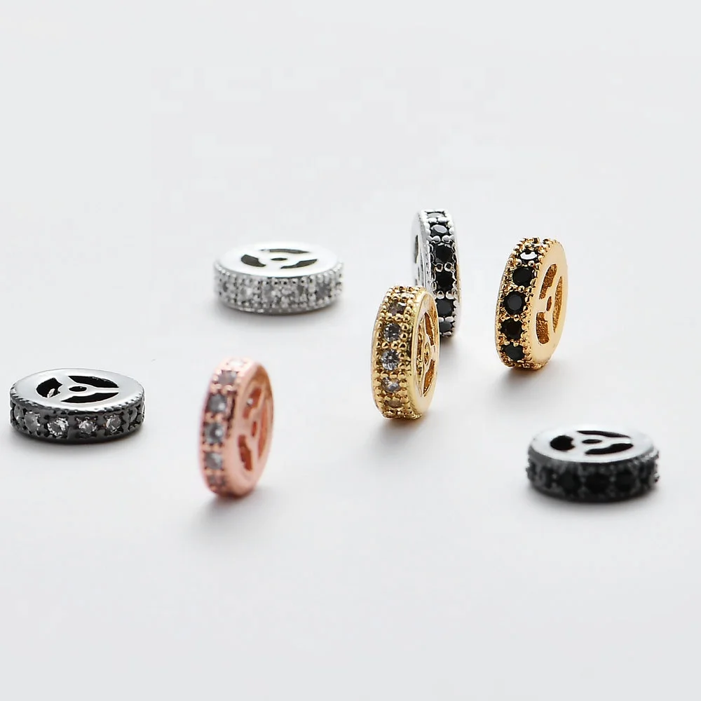

Charm jewelry findings accessories cz stone flat round wheel spacer beads for bracelet
