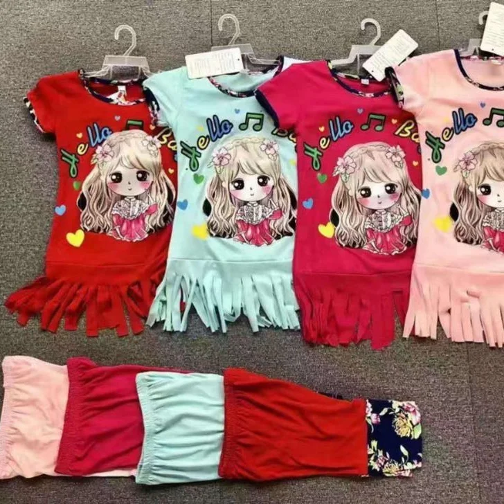 

2.5 USD GT032 Mix styles New design high quality cotton comfortable girl boutique clothing set cute baby summer clothes set, Mix color