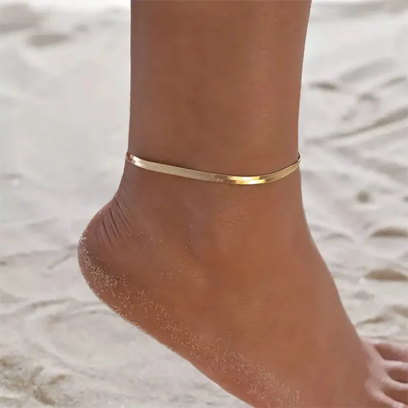 

New Arrivals No Fade 3/4/5mm 18k Gold Planted Snake Bone Chain Anklet Non Tarnish Stainless Steel Herringbone Chain Anklet