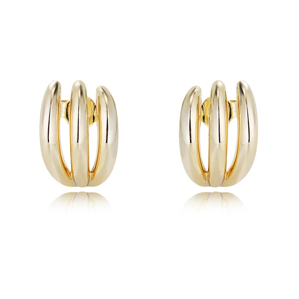 

western popular minimalist plain 3 bars jewelry psj brass Rhodium 18k gold plated Stud Earrings for women girls