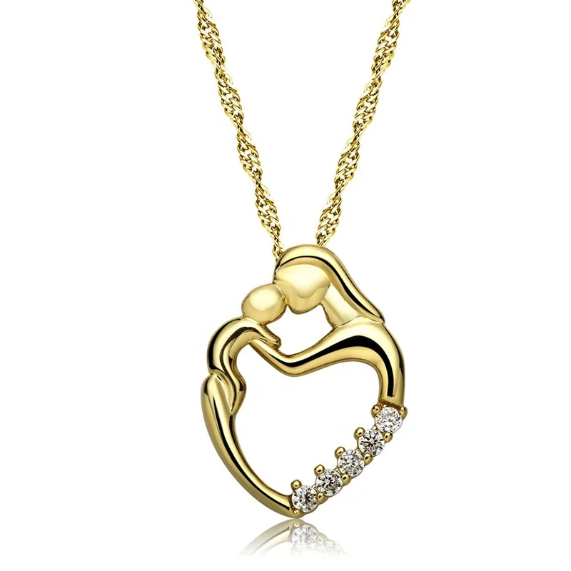 

Fashion Heart Shaped Micro Zircon Mother and Child Pendant Necklace N95