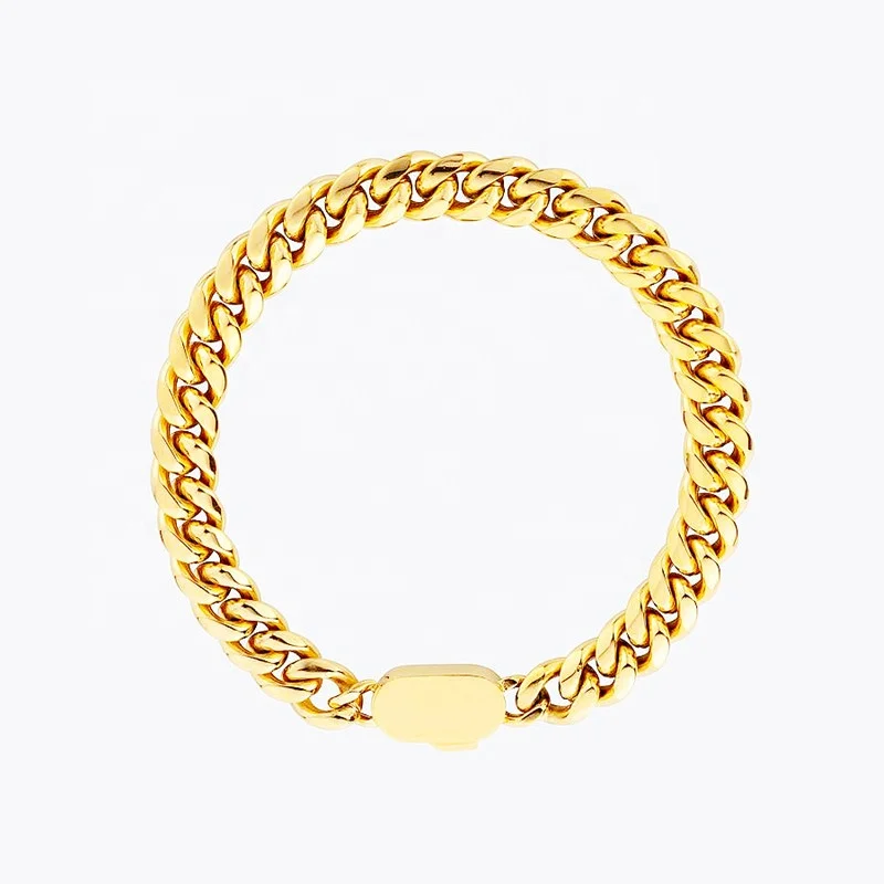 

18K Gold Fashion Wholesale Miami Hip Hop Cuban Chain Stainless Steel Buckle Bracelet Jewelry