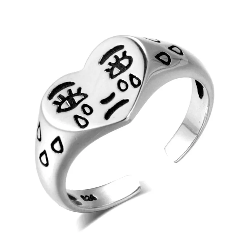 

Retro Distressed Crying Emotion Opening Rings Jewelry Women Creative Crying Face Tears Heart Rings for Women Girl, Silver,