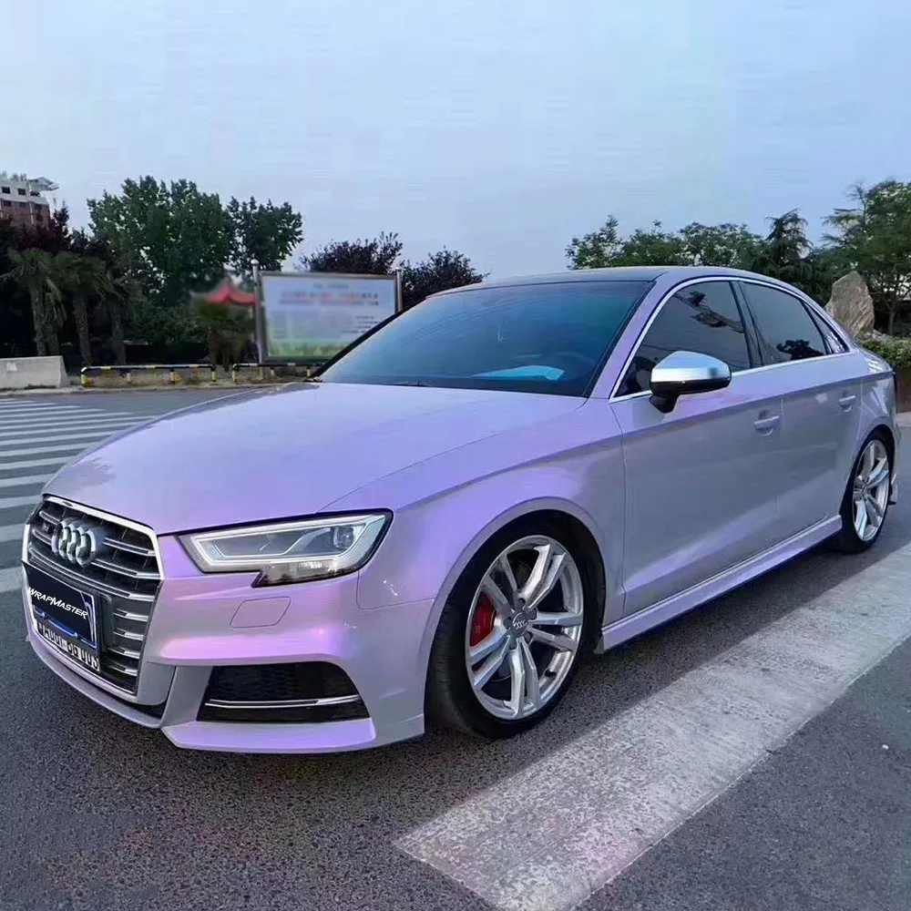 

WRAPMASTER Free shipping to USA 1.52*18m color shift Twin-Color Candy Glossy Metallic Purple Grey Car Stickers