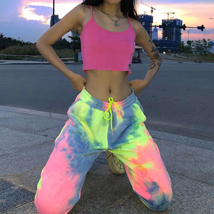 

Wholesale Womens Cotton Sweatpants Tie Dye Joggers, Photo showed