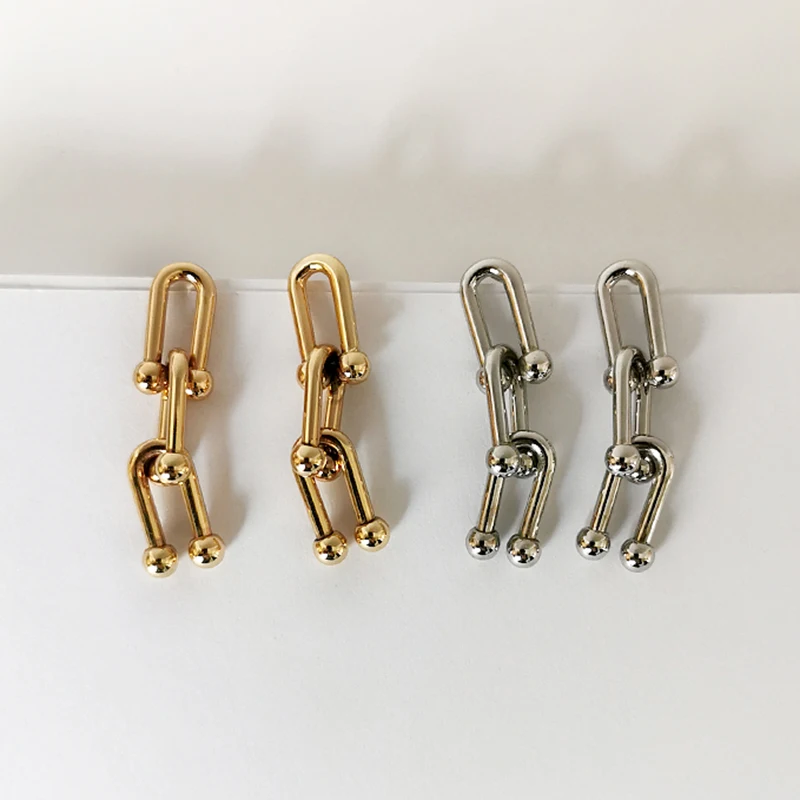 

Chic Triple Link Geometric Earrings Brass Gold Earrings Drops Long Dangle Drop Earrings for Women 2019 Trendy Jewelry